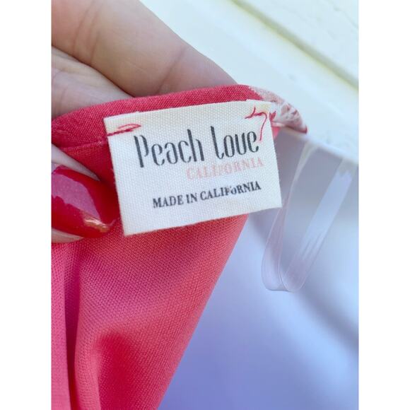 Peach Love California Dress Flutter Sleeve Ruffle Hem Sz Medium Coral Floral - Picture 5 of 7